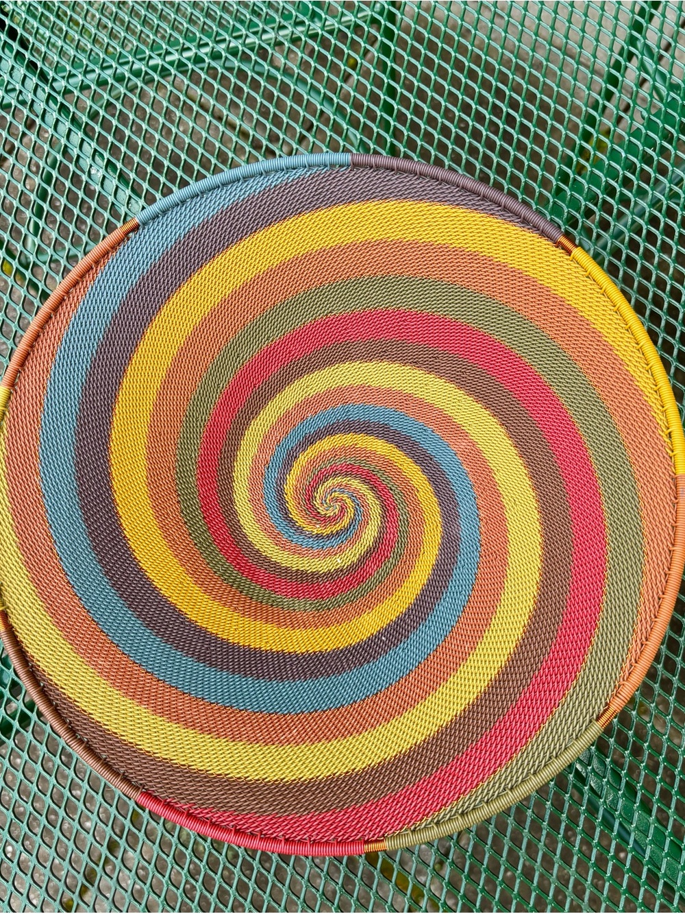 Colorful Telephone Wire Woven Bowl Spiral Pattern 12” X 2.5” Handmade